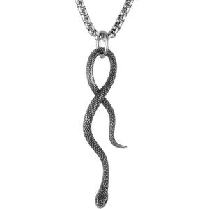 Men's  02-Silver Gothic Snake Pendant Necklace - Stainless Steel Animal Jewelry
